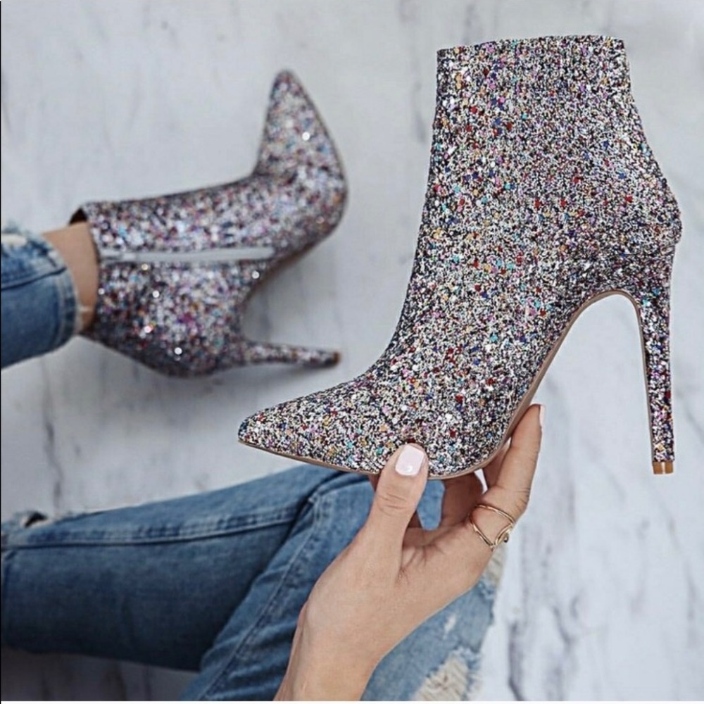 Silver multi glitter ankle boots